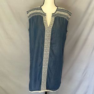 Chelsea and Theodore Blue Denim Embroidered BOHO Shift Dress